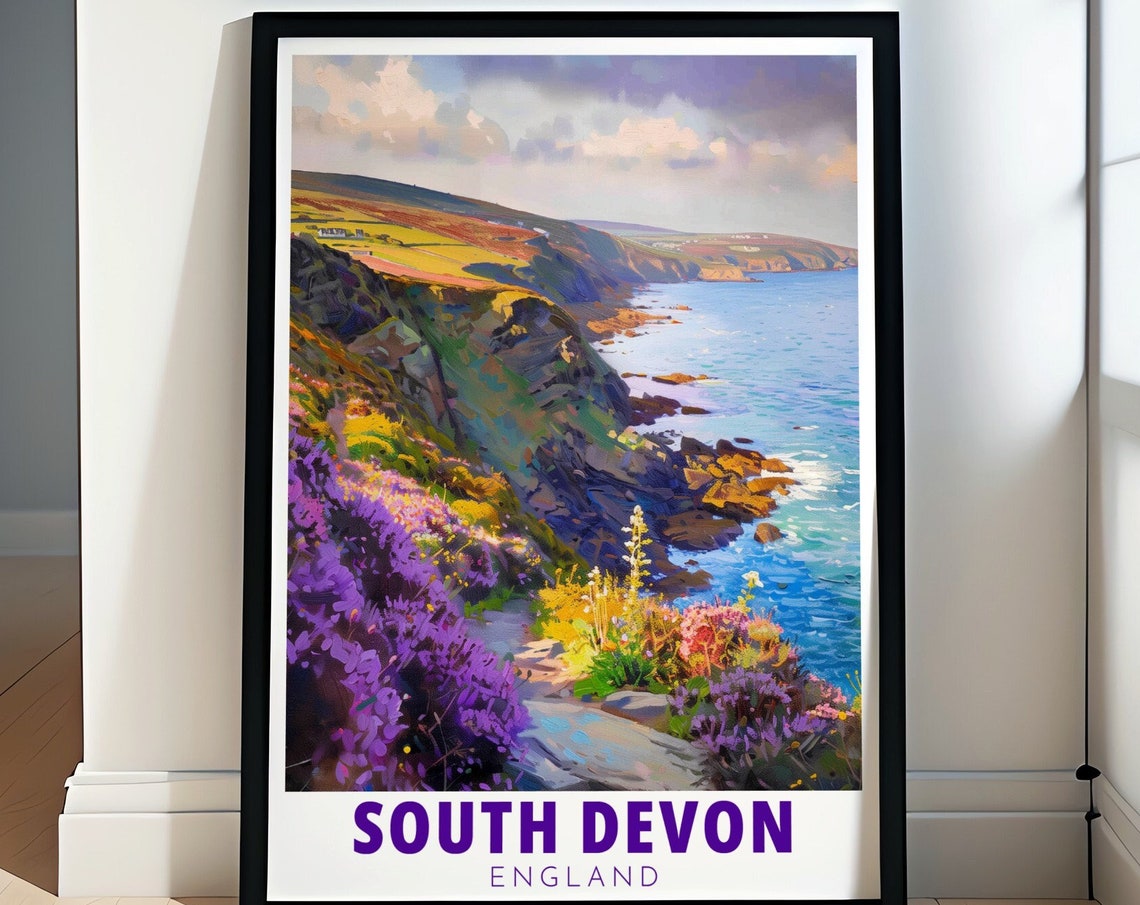 South Devon Coastal Path Heather Bloom Wild Cliff Art Poster