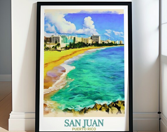 San Juan Puerto Rico Turquoise Beach Aerial Coast Travel Poster