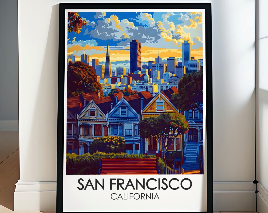 San Francisco Painted Ladies Victorian Houses Skyline Poster