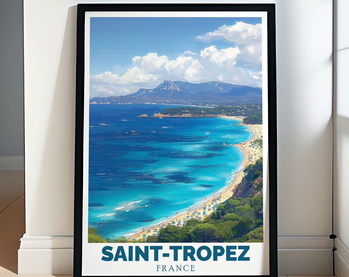 Saint-Tropez France Pampelonne Beach Aerial View Blue Sea Poster