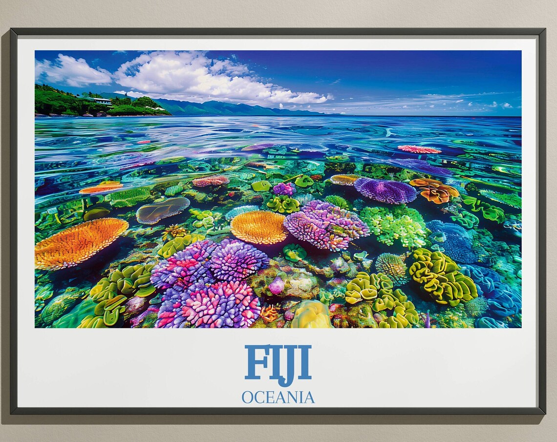 Fiji Coral Reef Split View Colorful Tropical Sea Life Poster