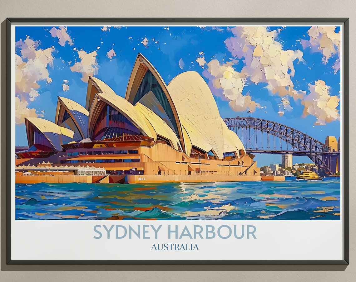Sydney Harbour Opera House Close Up Blue Sky Day Travel Poster