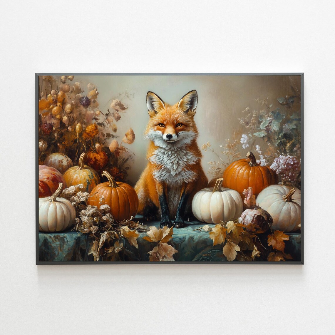 Fox Harvest Fall Print Fox And Pumpkin Wall Art Moody Autumn Print Cottage Core Art Rustic Fall Decor