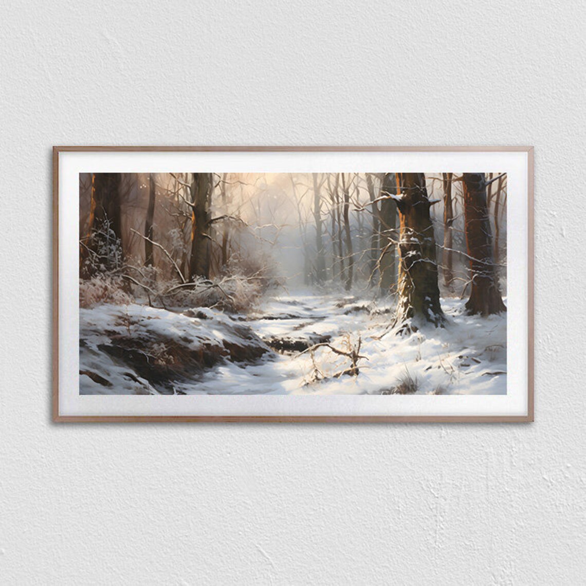 Sunlit Snowy Forest Clearing With Golden Light Winter Landscape Poster - Image 3