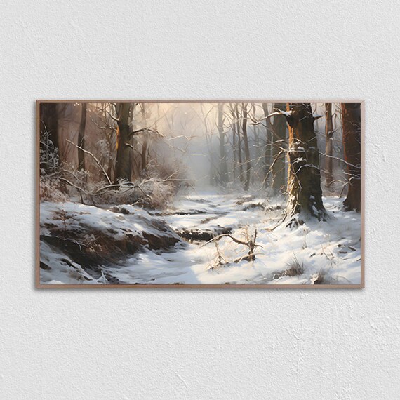 Sunlit Snowy Forest Clearing With Golden Light Winter Landscape Poster