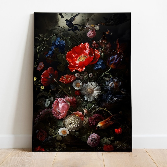 Moody Botanical Art Vintage Dark Floral Painting Dark Academia Print Still Life Oil Painting Antique Print