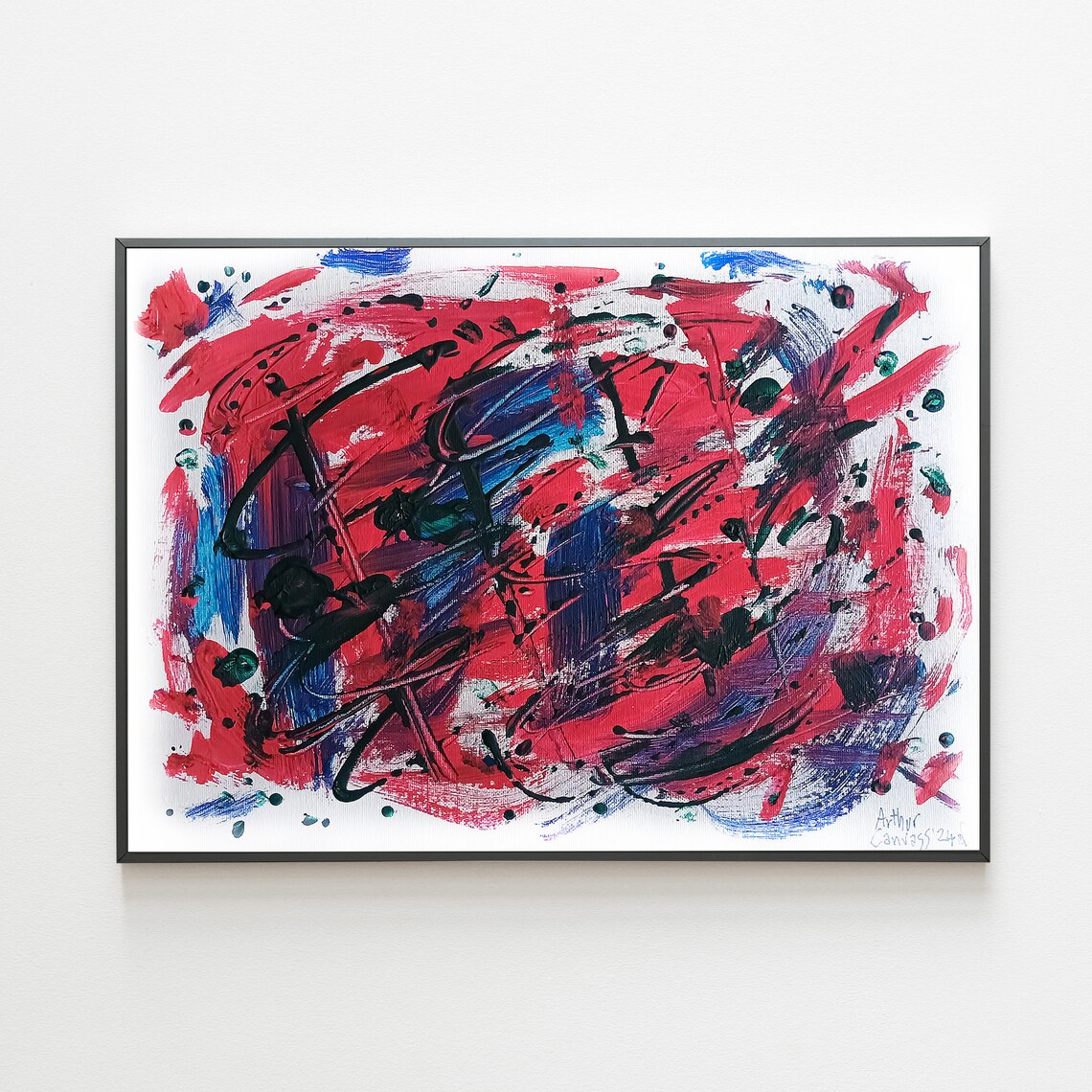 Energetic Pink And Blue Gestural Brushstroke Abstract Poster
