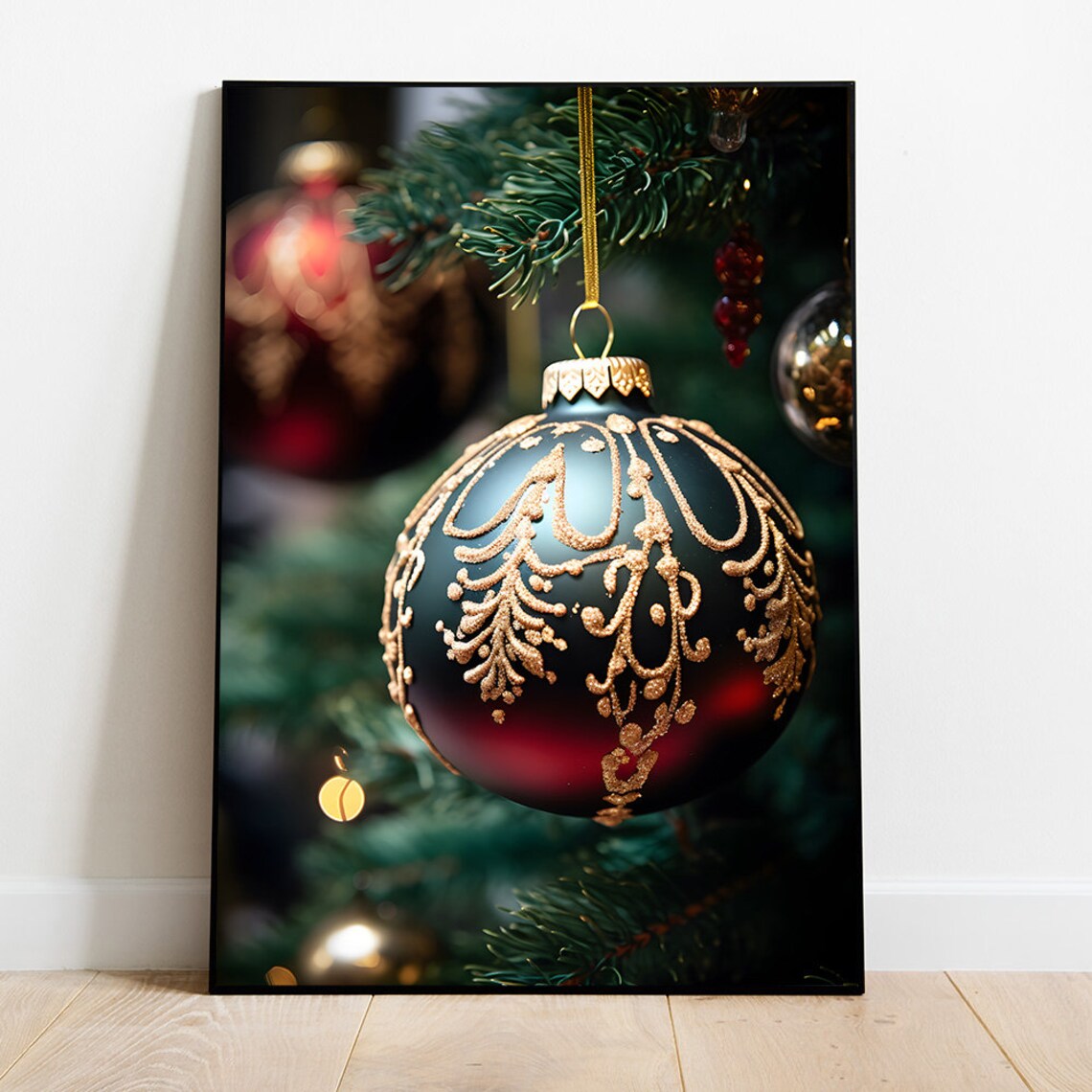 Black And Gold Glitter Christmas Bauble Close Up Detail Poster