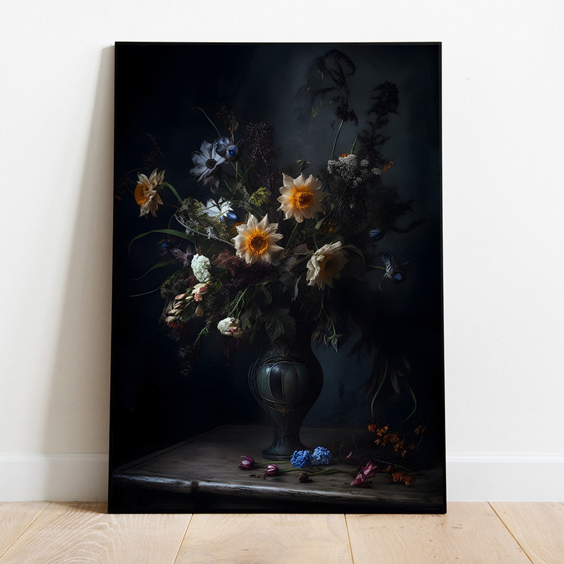 Dark Floral Bouquet Vintage Still Life Moody Botanical Poster