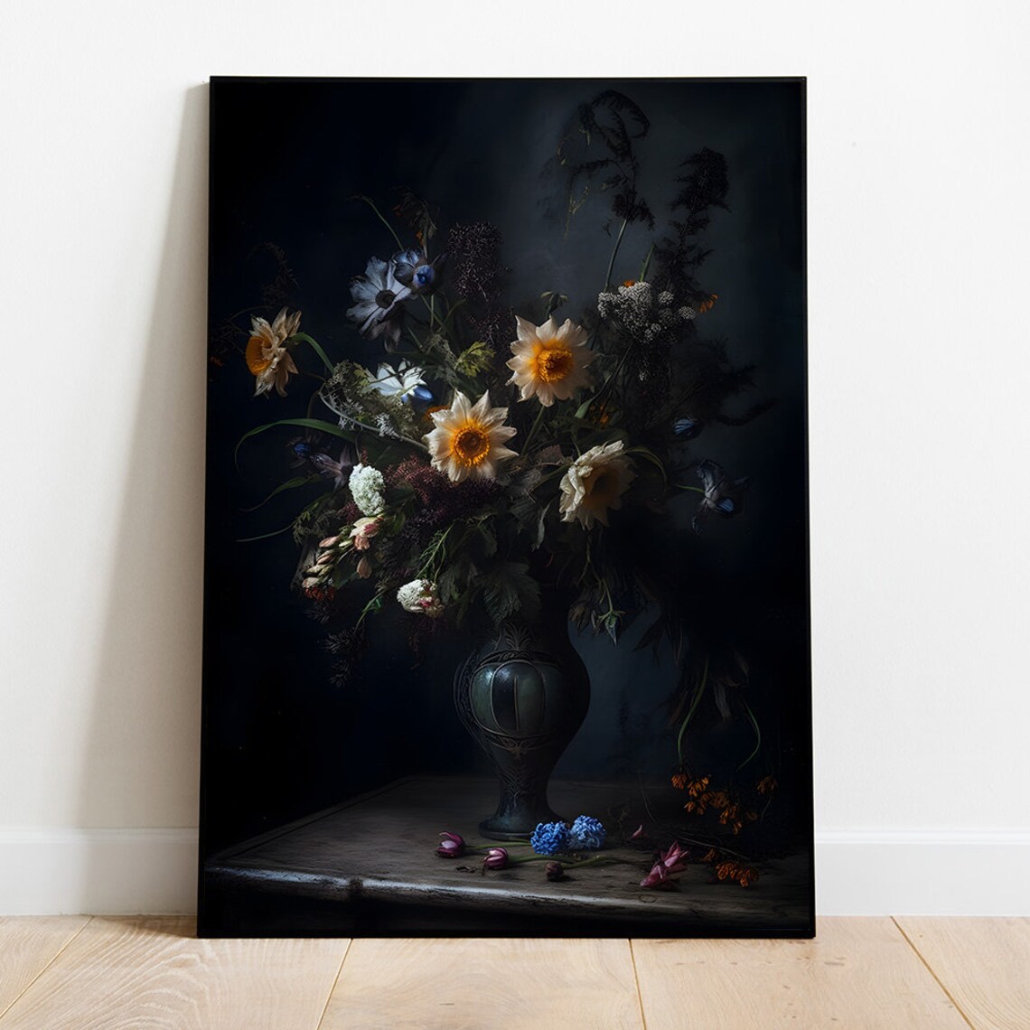 Vintage Dark Floral Painting Moody Botanical Art Still Life Oil Painting Dark Academia Print Antique Print