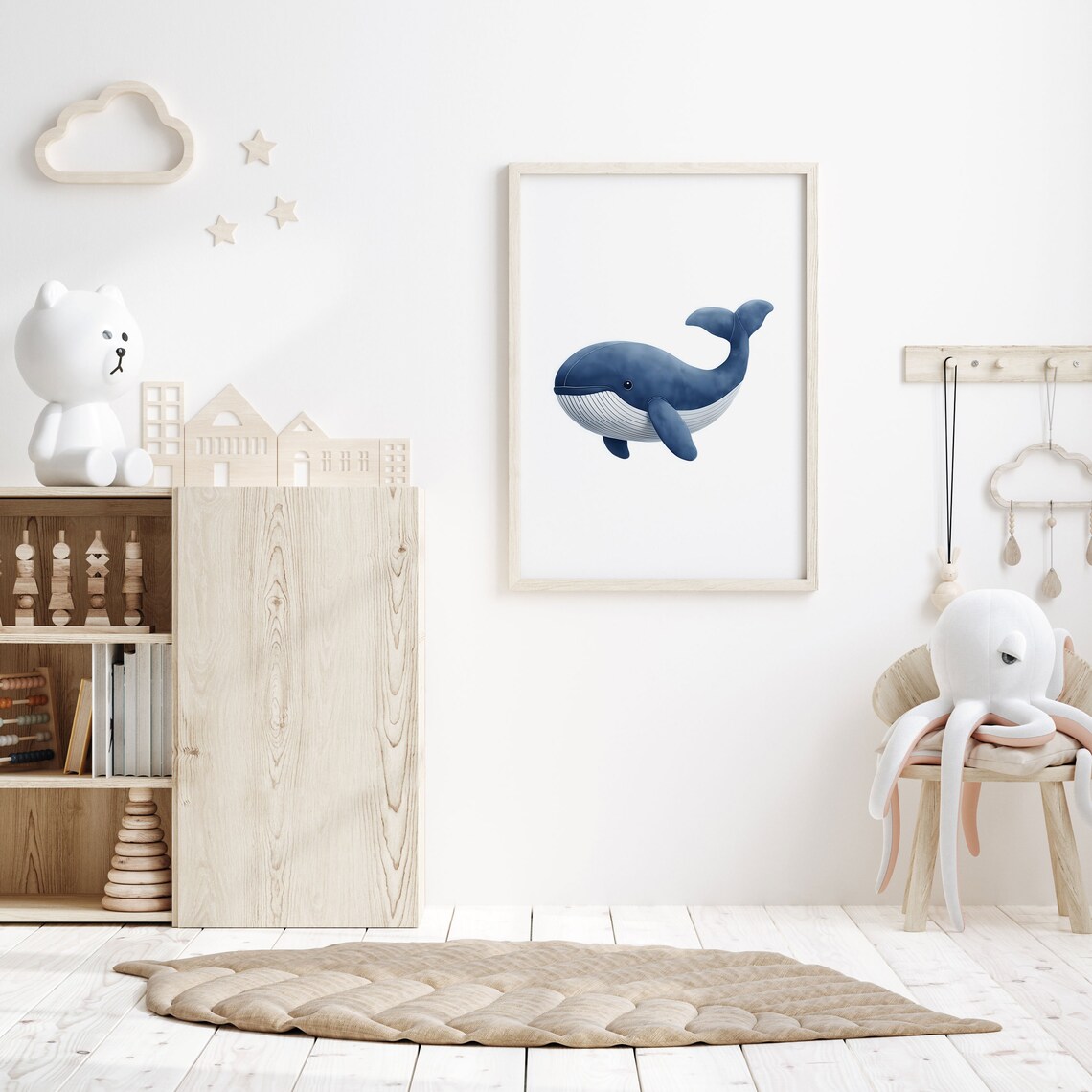 Adorable Blue Whale Watercolor Swimming Sweet Nursery Animal Poster - Image 4