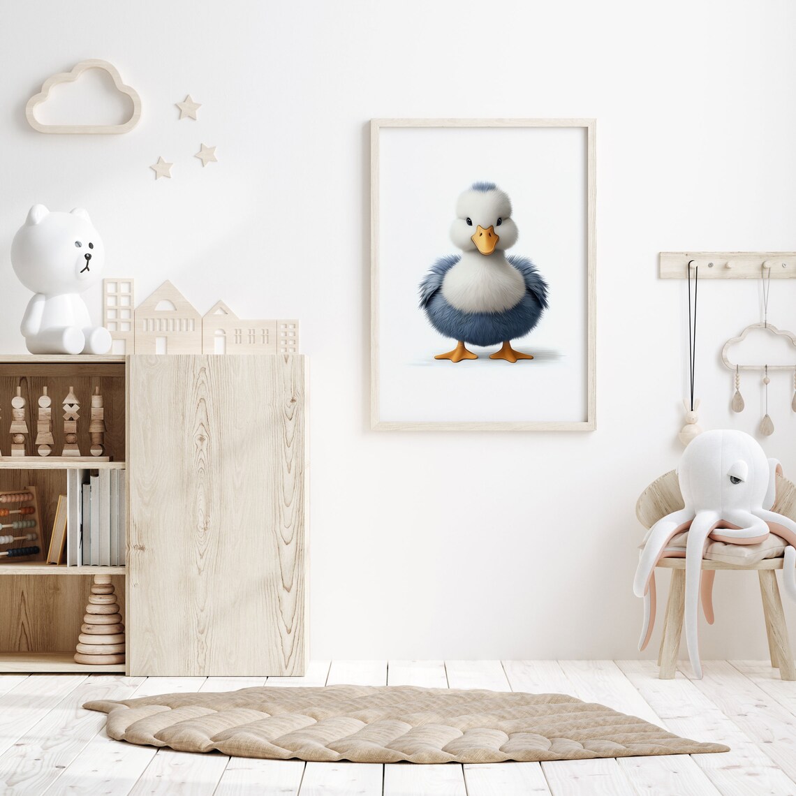 Adorable Fluffy Baby Duckling in Blue Gray Nursery Animal Poster - Image 6