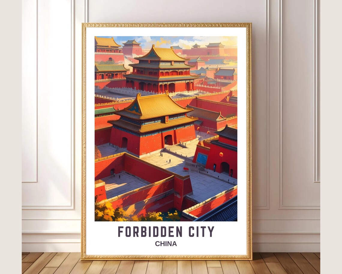 Forbidden City China Imperial Palace Golden Roofs Travel Art Poster
