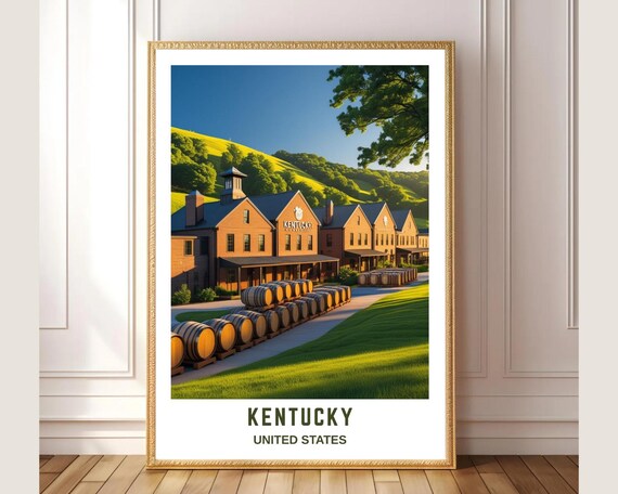 Kentucky Bourbon Distillery Brick Buildings Barrels Landscape Poster