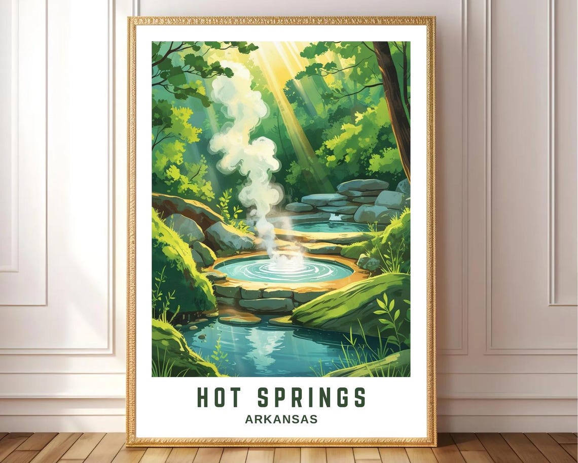 Hot Springs Arkansas Steaming Forest Pool Nature Travel Poster