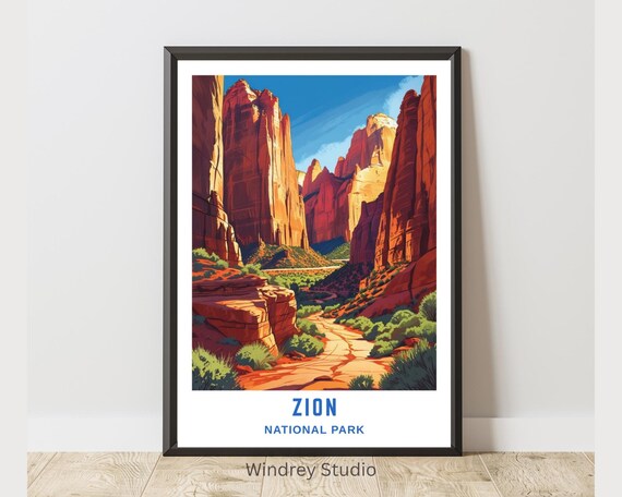 Zion National Park Red Canyon Trail Desert Cliffs Scenic Art Poster