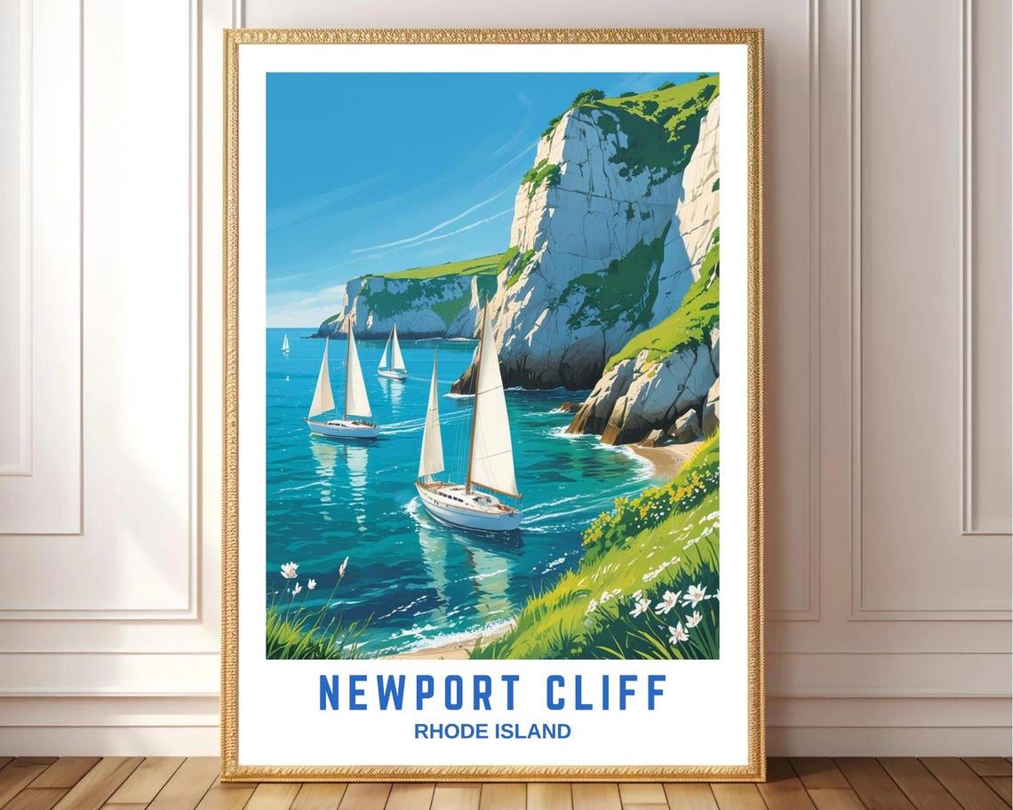 Newport Cliff Rhode Island Sailboats White Cliffs Coast Poster