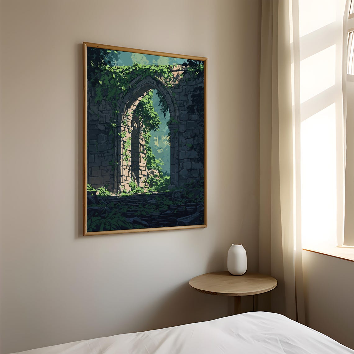 Pixel Art Ancient Stone Archway Ivy Overgrown Forest Ruins Poster - Image 2
