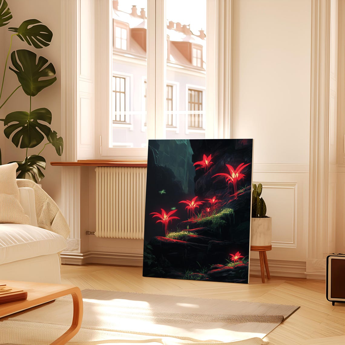 Enchanted Cave Glowing Red Flowers Mystical Dark Fantasy Floral Poster - Image 3