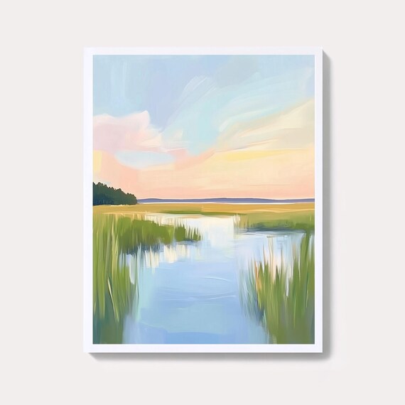 Pastel Marsh Wetland Sunset Reflections Lowcountry Art Poster
