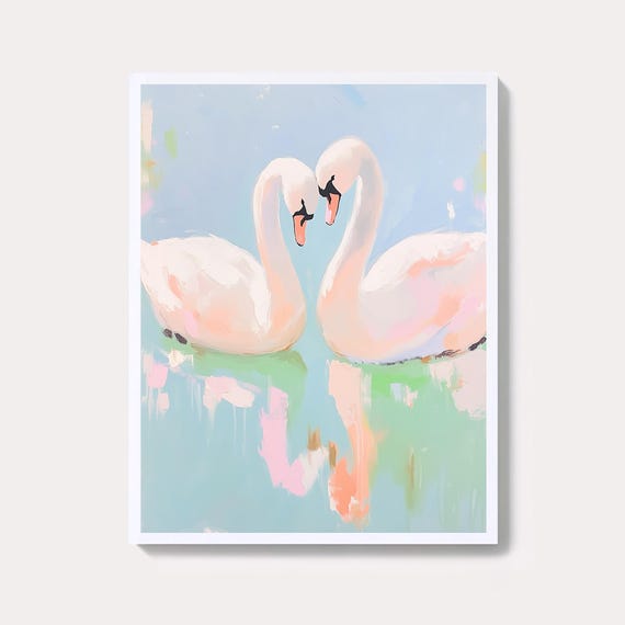 Pastel Swan Painting Vintage Nursery Art Print