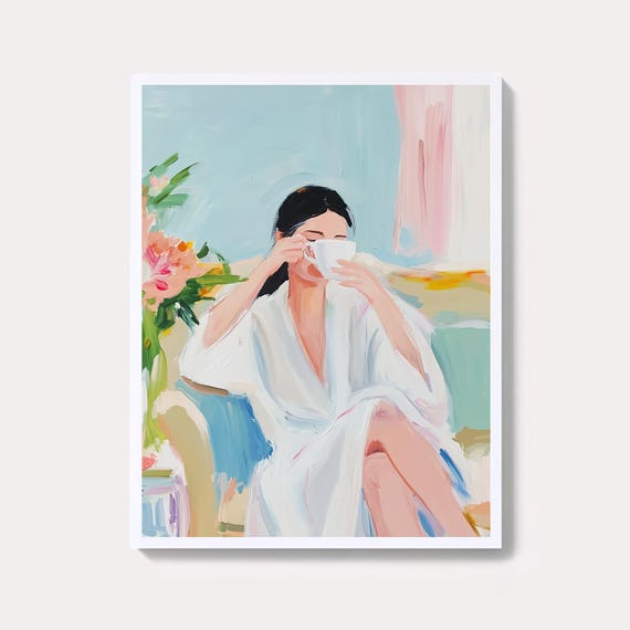 Minimalist Coffee Lover Print Modern Woman Art