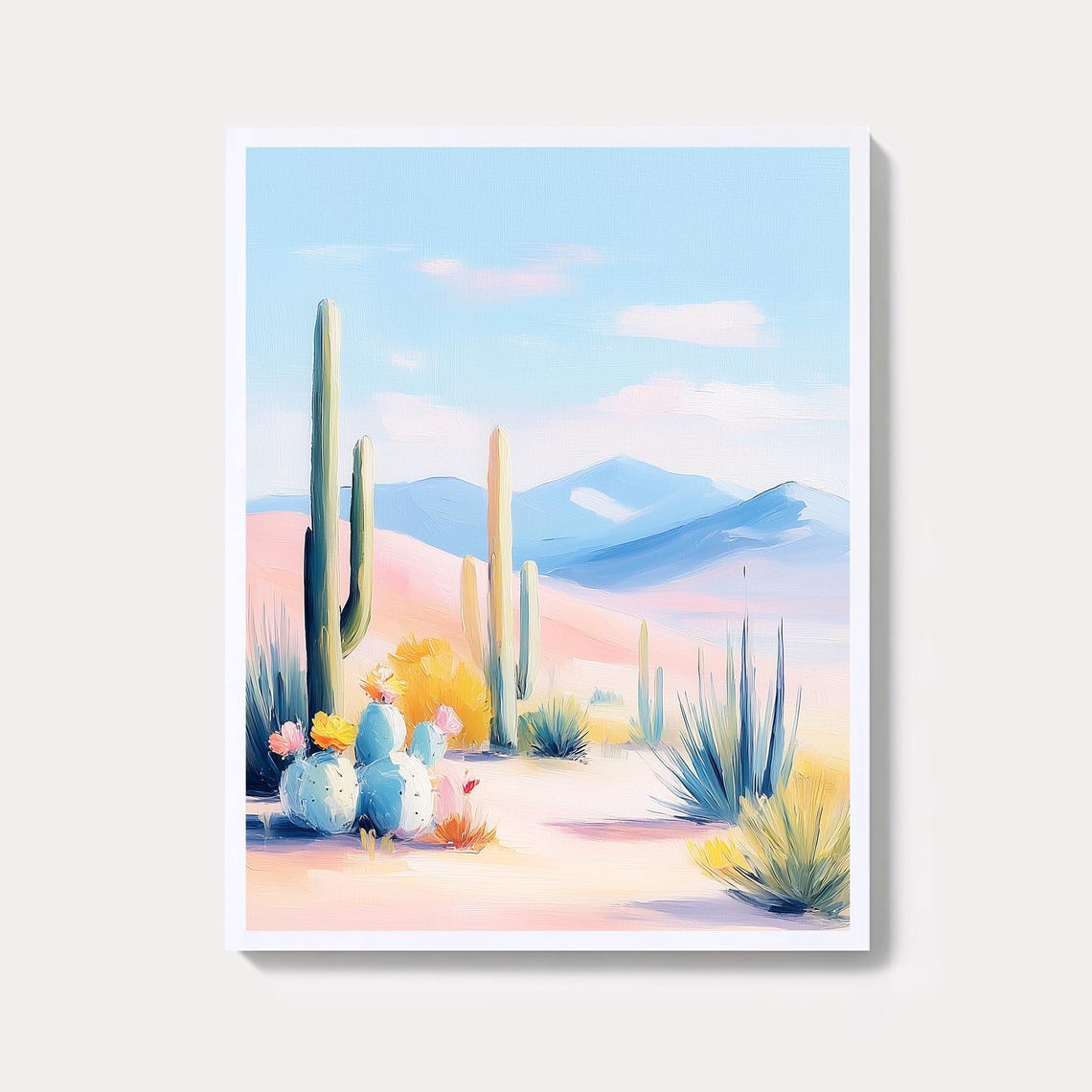 Pastel Cactus Garden Desert Landscape Southwestern Blooms Poster