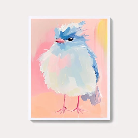 Whimsical Bird Watercolor Art Print Funny Pastel Illustration