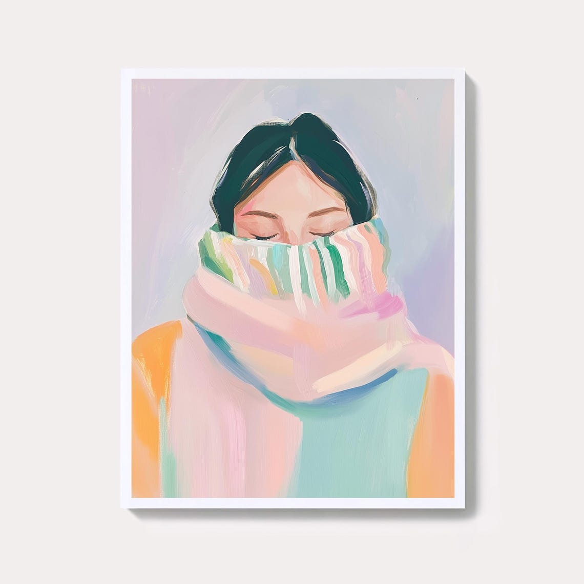 Abstract Woman Portrait Pastel Stripes Modern Figurative Wall Art
