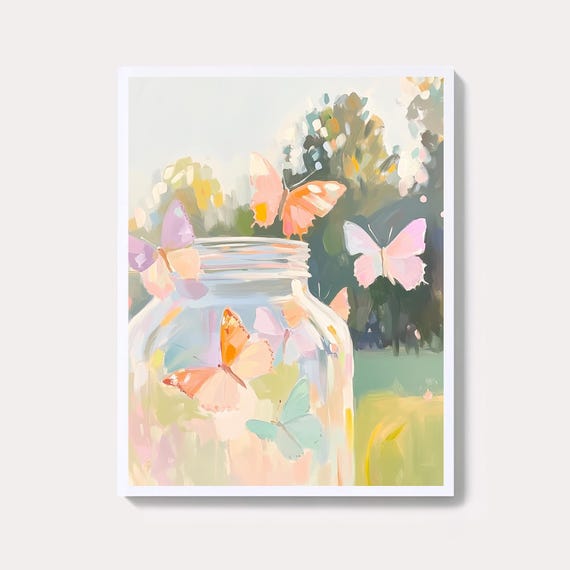 Butterflies In A Jar Print Abstract Pastel Nature Wall Art