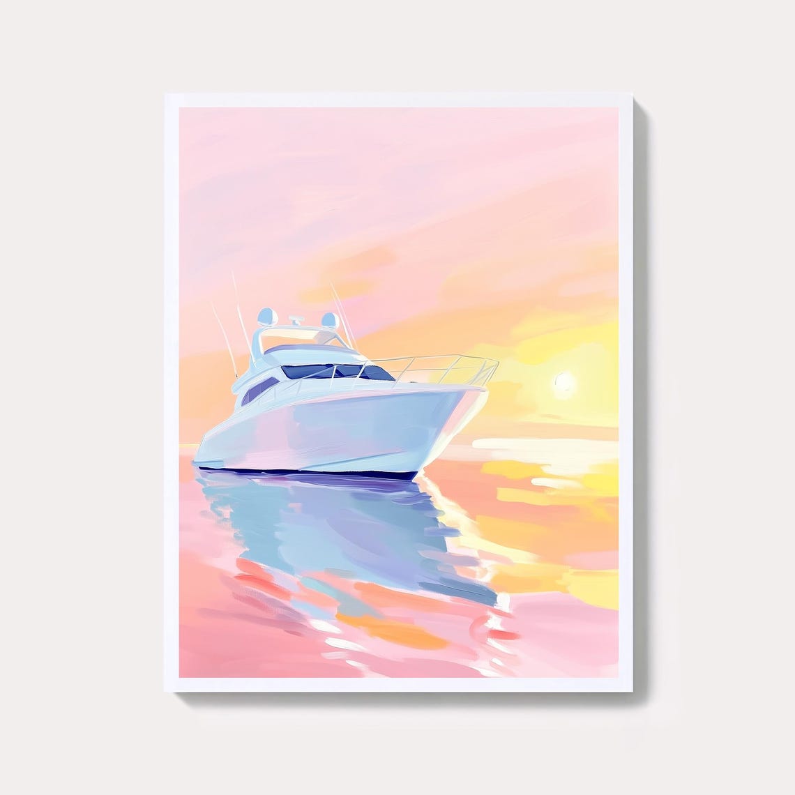 Pastel Sunset Yacht Painting Serene Coastal Minimalist Art Poster