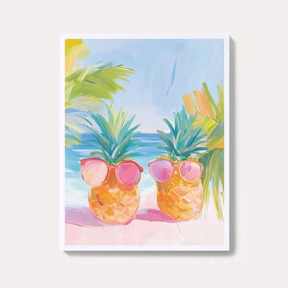 Pineapple Palm Print Bright Summer Wall Art