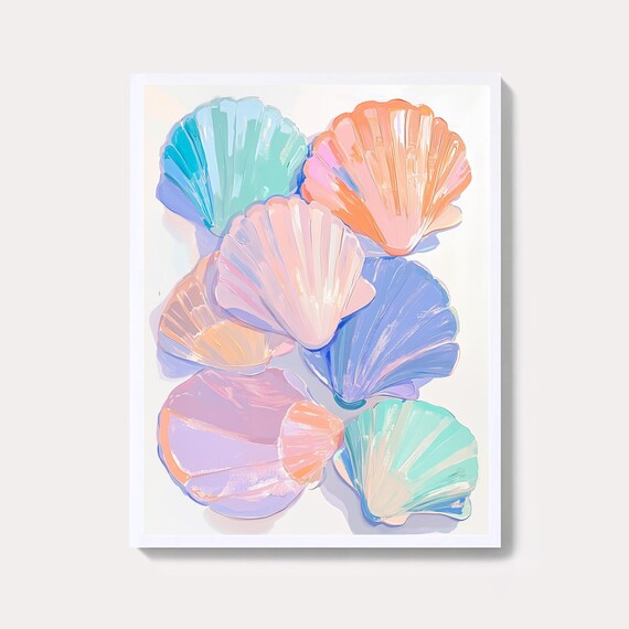 Girly Pastel Scallop Seashells Pink Teal Coastal Beach Poster
