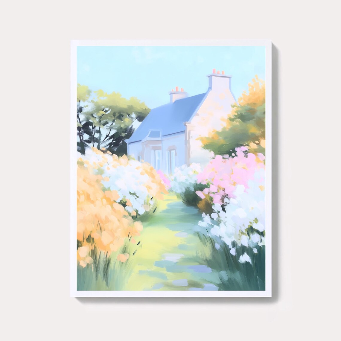 Pastel English Country Farmhouse Flower Garden Path Scenic Wall Art