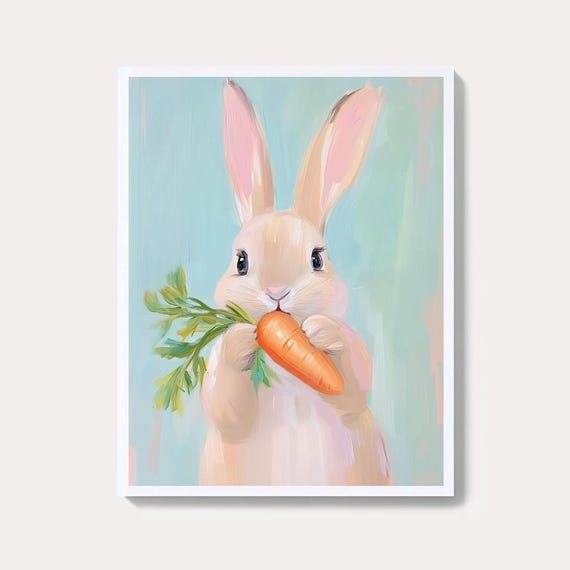 Pastel Easter Bunny Print Vintage Nursery Wall Art