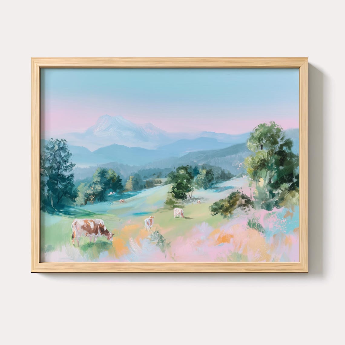 Moody Countryside With Grazing Cows Mountain View Art Poster