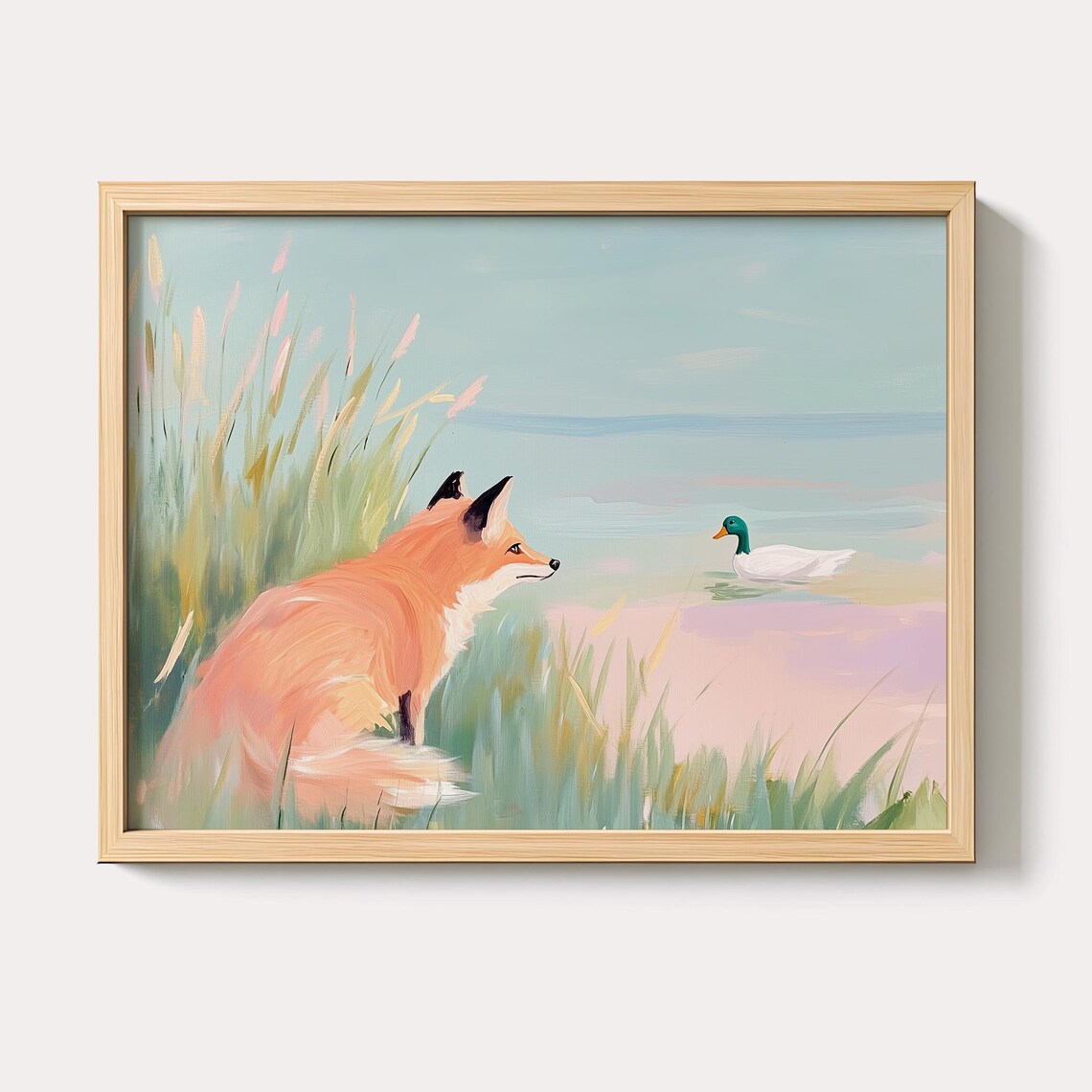 Vintage Fox Painting Pastel Farmhouse Animal Art