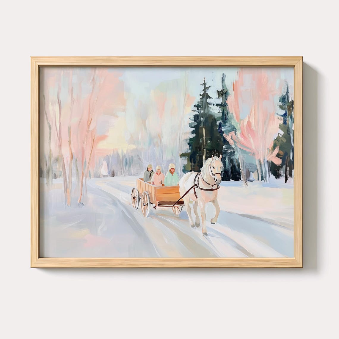 Horse Drawn Sleigh Ride Through Snowy Forest Winter Scene Poster