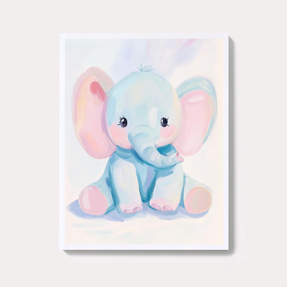 Cute Pastel Baby Elephant Watercolor Nursery Animal Portrait Poster