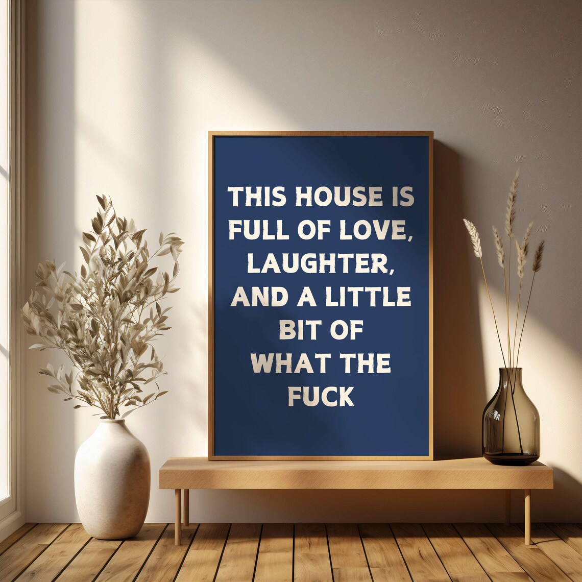This House Is Full Of Love Laughter Pink Family Quote Poster - Image 4