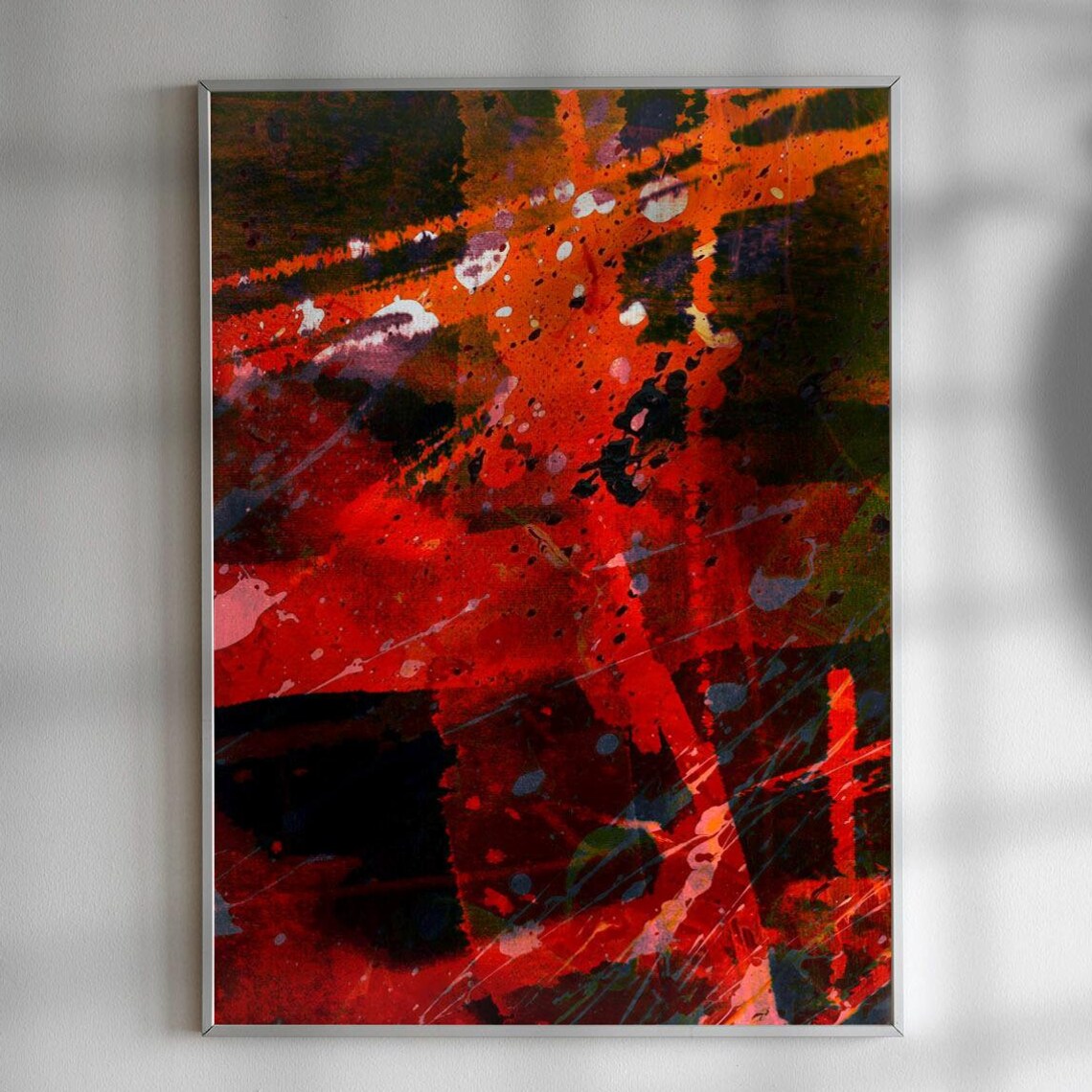 Night Sky Abstract Painting Acrylic On Canvas Orange Red And Black Brushstrokes Abstract Art Print