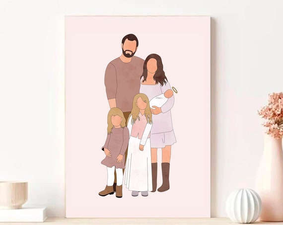 Custom Miscarriage Loss Family Portrait, Angel Baby