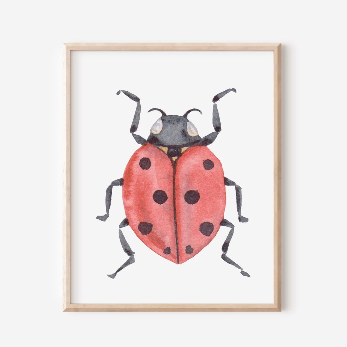 Watercolor Ladybug Red Spotted Insect Kids Room Nature Art Poster
