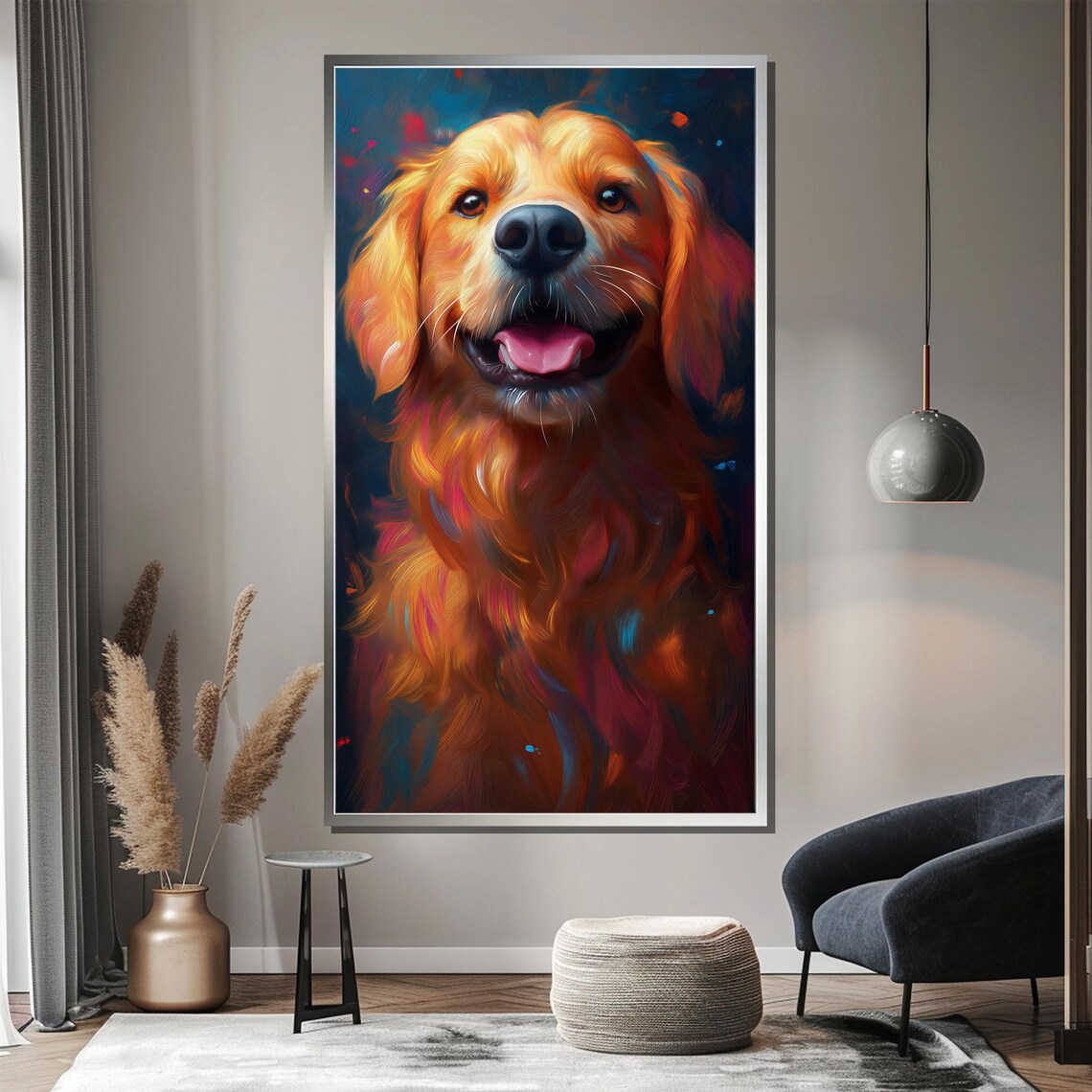 Joyful Golden Retriever Colorful Painted Portrait Art Poster - Image 3