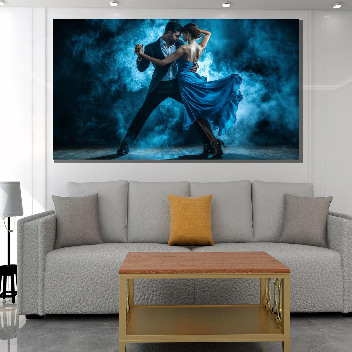 Passionate Tango Dance Couple Blue Dress Dramatic Elegant Wall Poster - Image 2