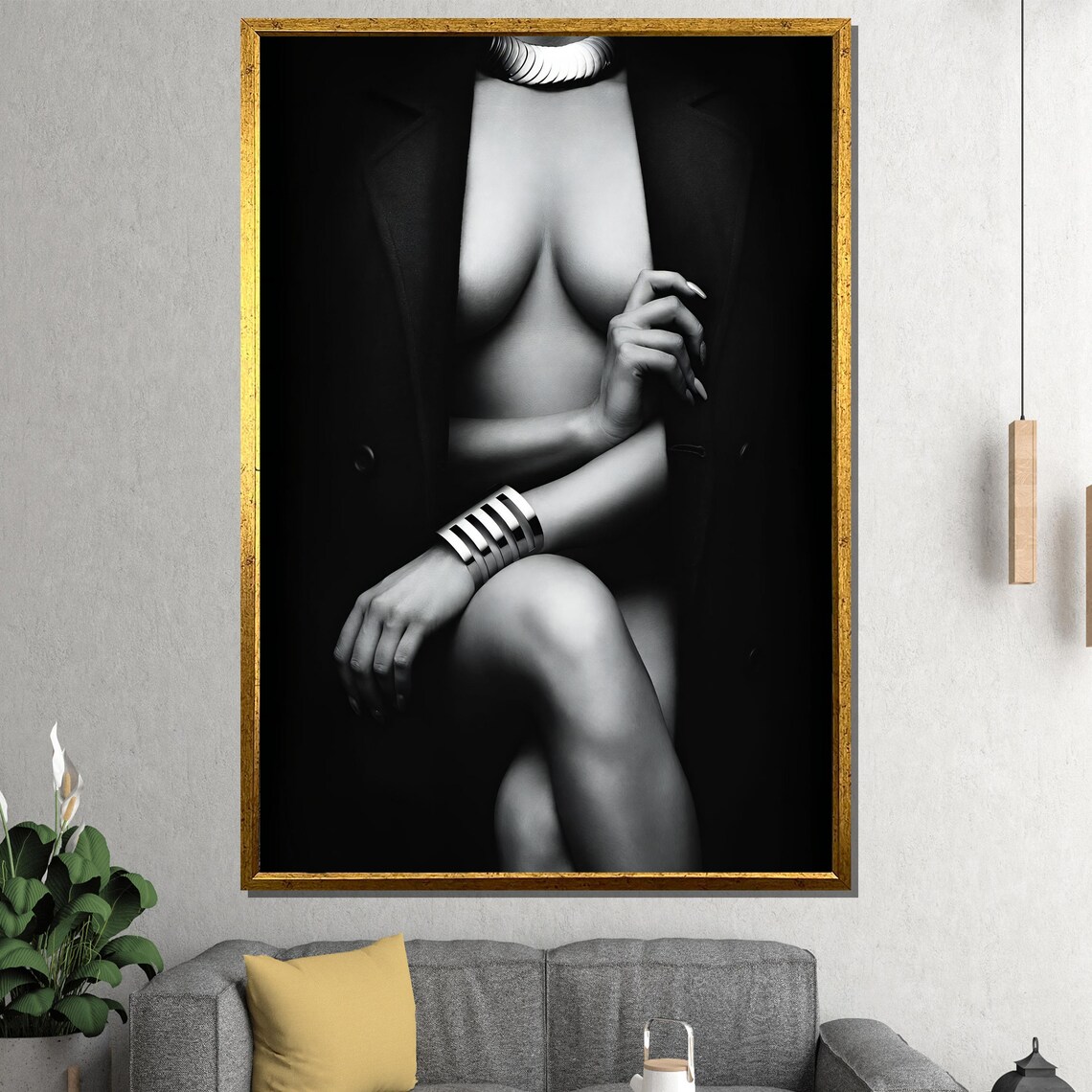 Elegant Black White Fine Art Nude Portrait In Open Coat Poster
