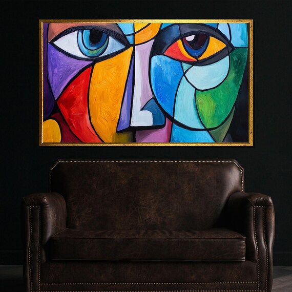 Vibrant Cubist Face Painting Colorful Abstract Wall Art Luxury Home Decor Gift For Artistic Spaces