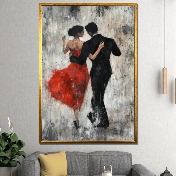 Elegant Dance Couple in Red and Black Timeless Romance Poster