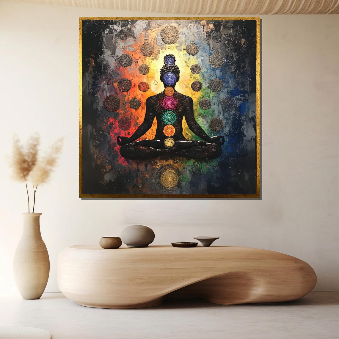 Chakra Energy Buddha Meditation Fiery Abstract Painting Wall Poster