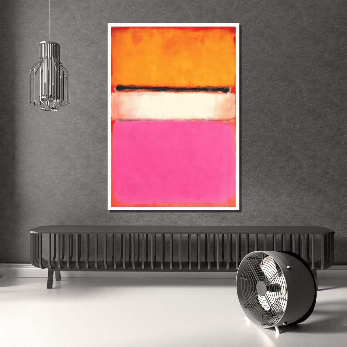 Pink Orange and Cream Color Blocks With Thin Black Stripe Poster - Image 4
